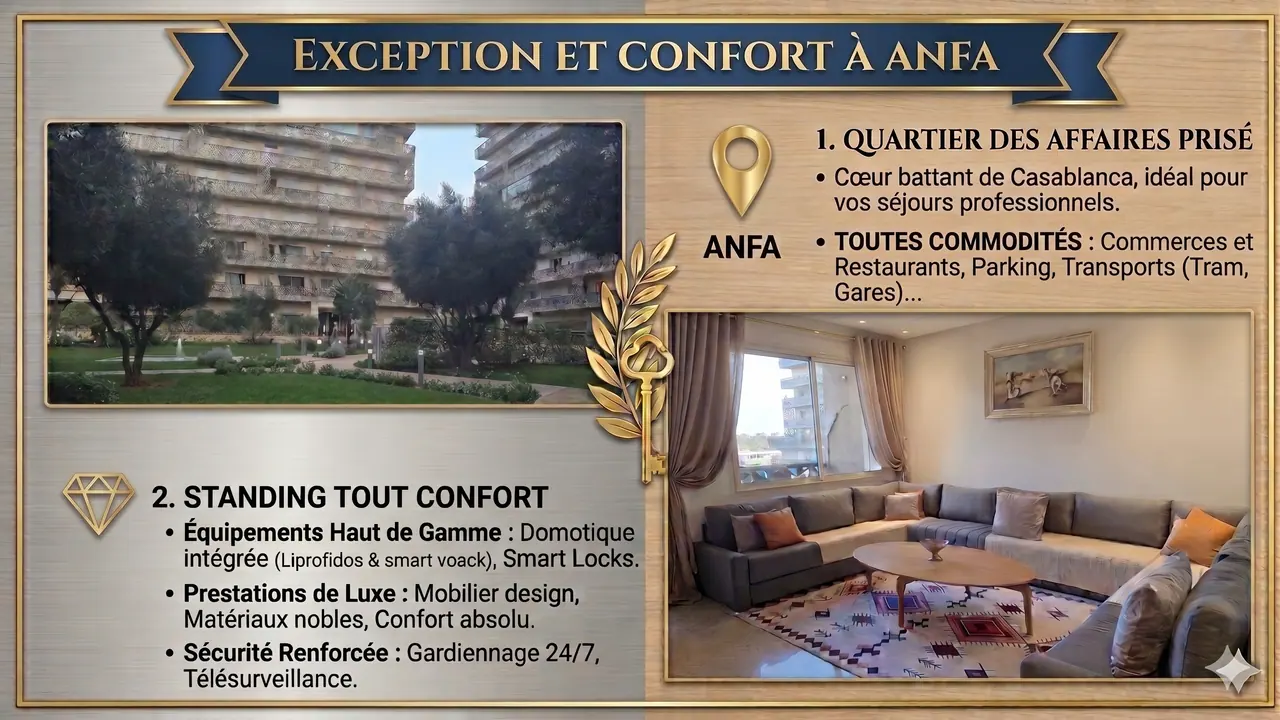 Appartement de standing avec terrasse et parking géré par un membre du réseau à Anfa, Casablanca