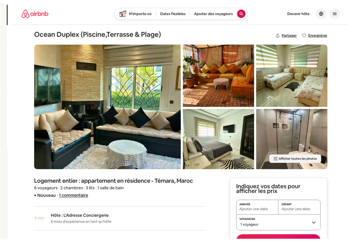 Annonce Airbnb d'un logement géré par un membre du réseau