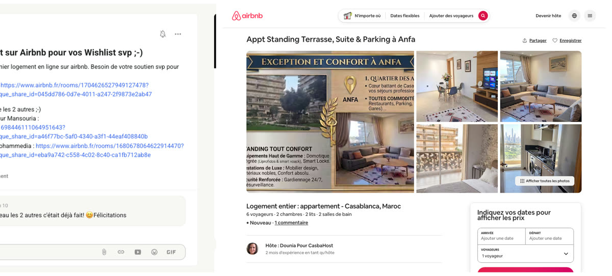 Annonce Airbnb d'un logement géré par un membre du réseau