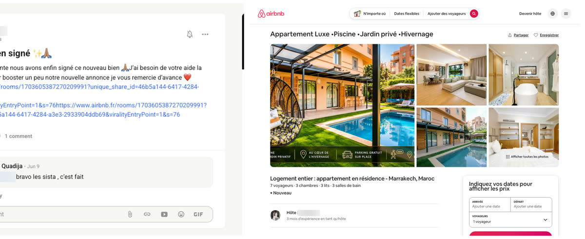 Annonce Airbnb d'un logement géré par un membre du réseau