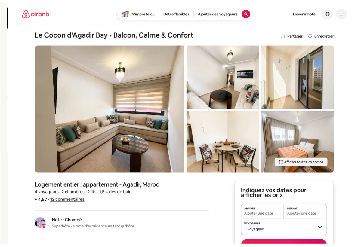 Annonce Airbnb d'un logement géré par un membre du réseau