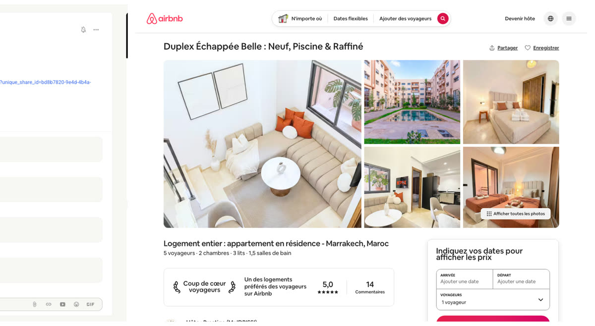 Annonce Airbnb d'un logement géré par un membre du réseau