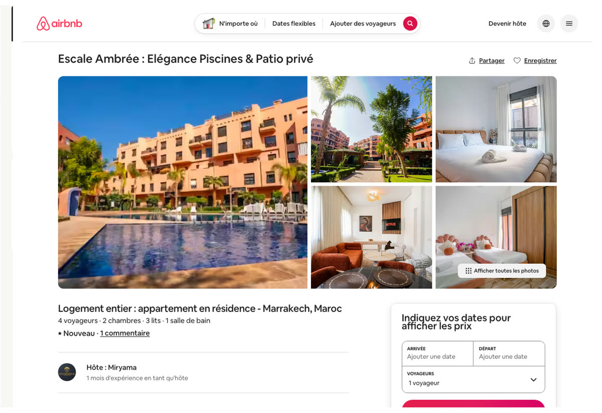 Annonce Airbnb d'un logement géré par un membre du réseau