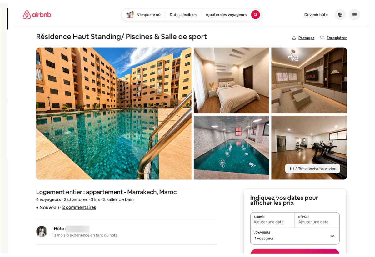 Annonce Airbnb d'un logement géré par un membre du réseau