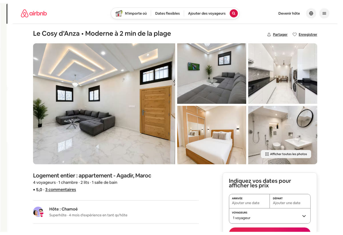 Annonce Airbnb d'un logement géré par un membre du réseau