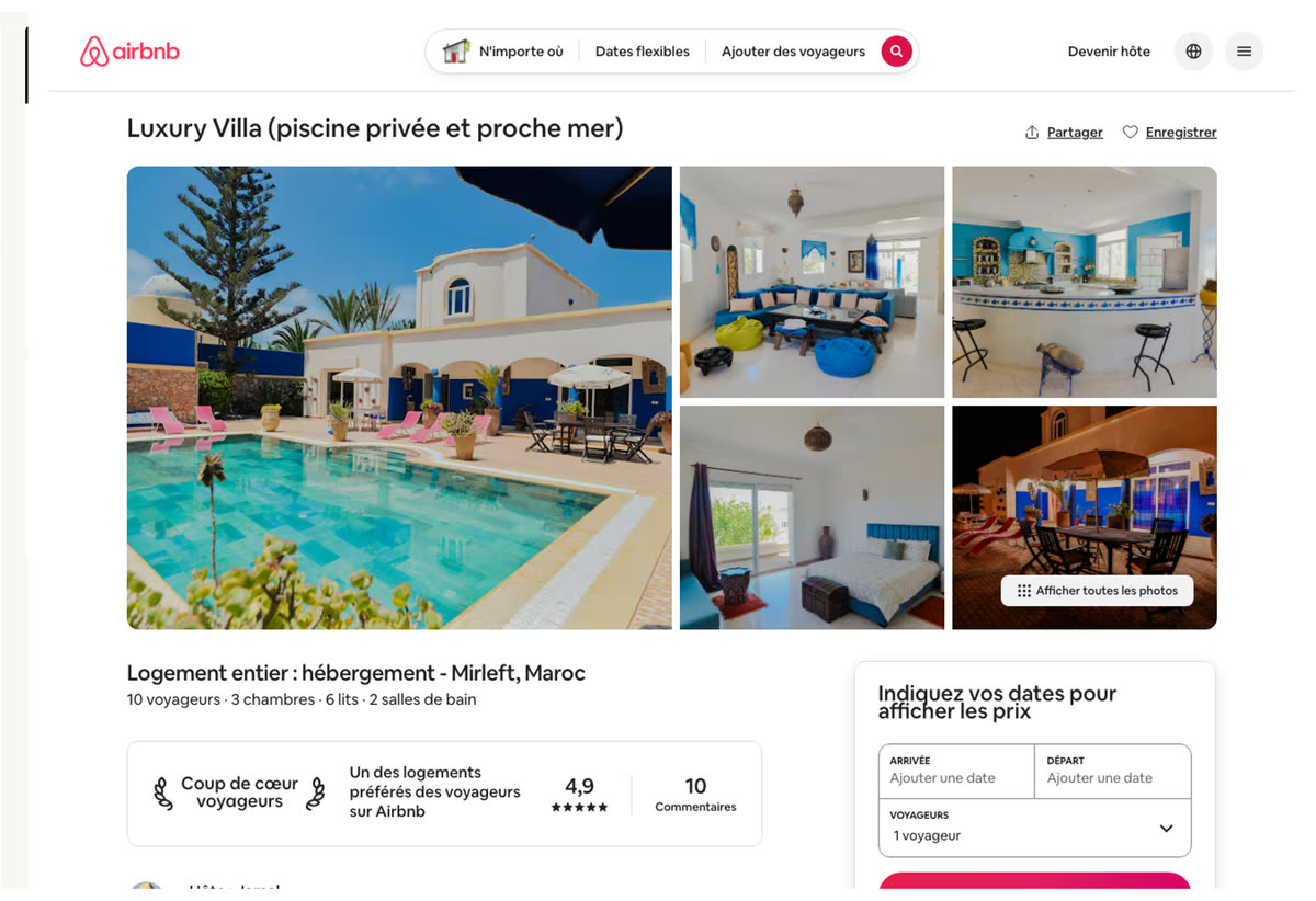 Annonce Airbnb d'un logement géré par un membre du réseau