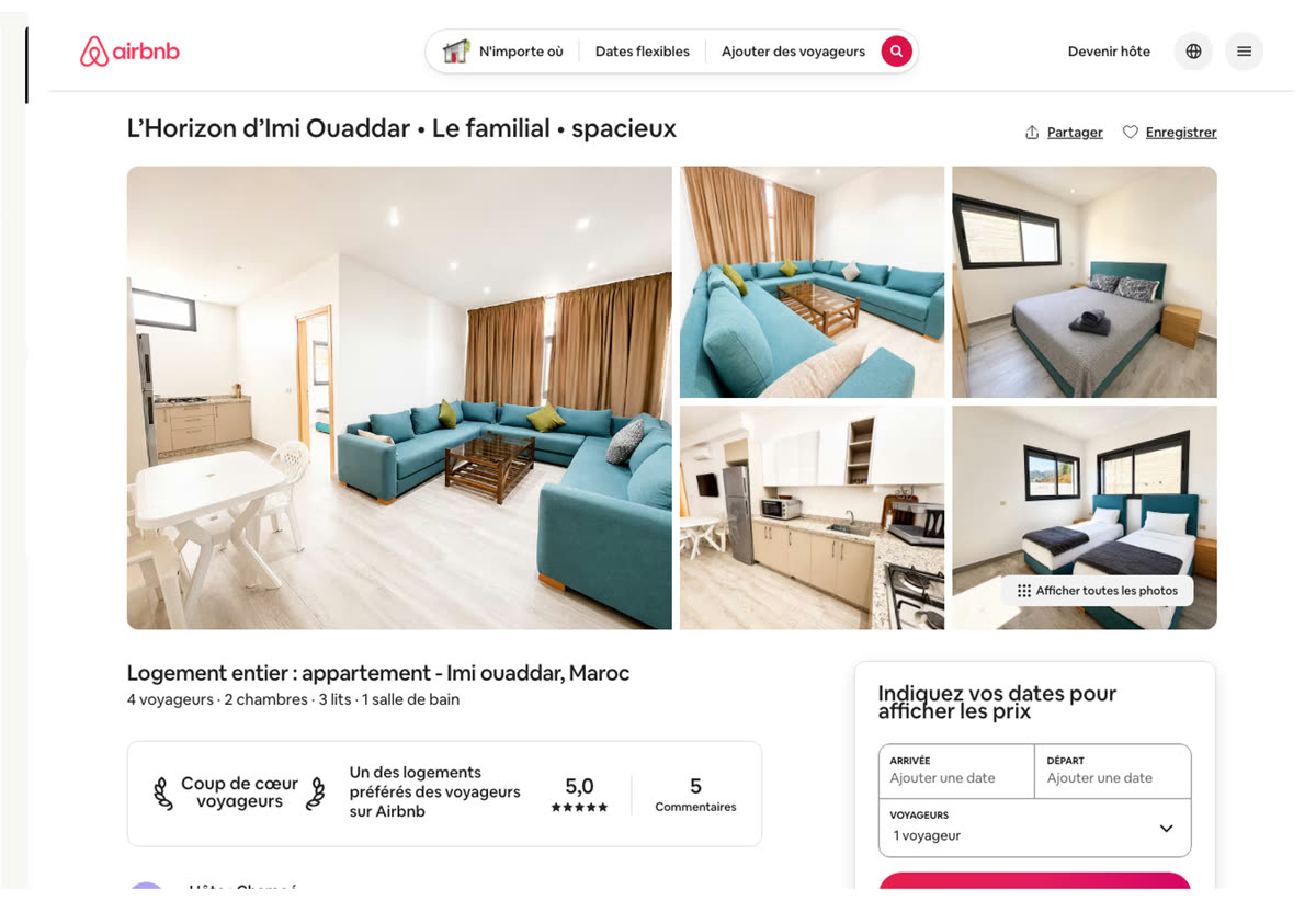 Annonce Airbnb d'un logement géré par un membre du réseau