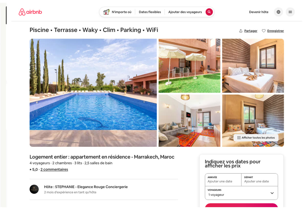Annonce Airbnb d'un logement géré par un membre du réseau