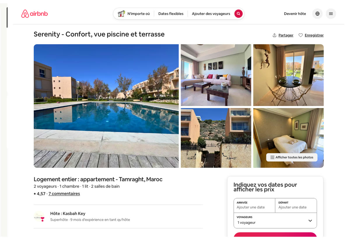 Annonce Airbnb d'un logement géré par un membre du réseau