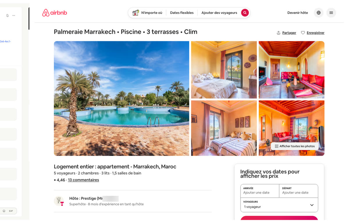 Annonce Airbnb d'un logement géré par un membre du réseau